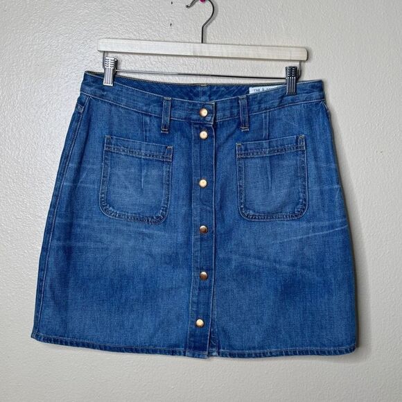 Rag & Bone Skirt Women's 31 Blue Denim Santa Cruz Capitol Mini Snap Front - Picture 1 of 9